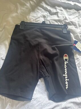 Champion Black Bike Shorts with White & Red Logo